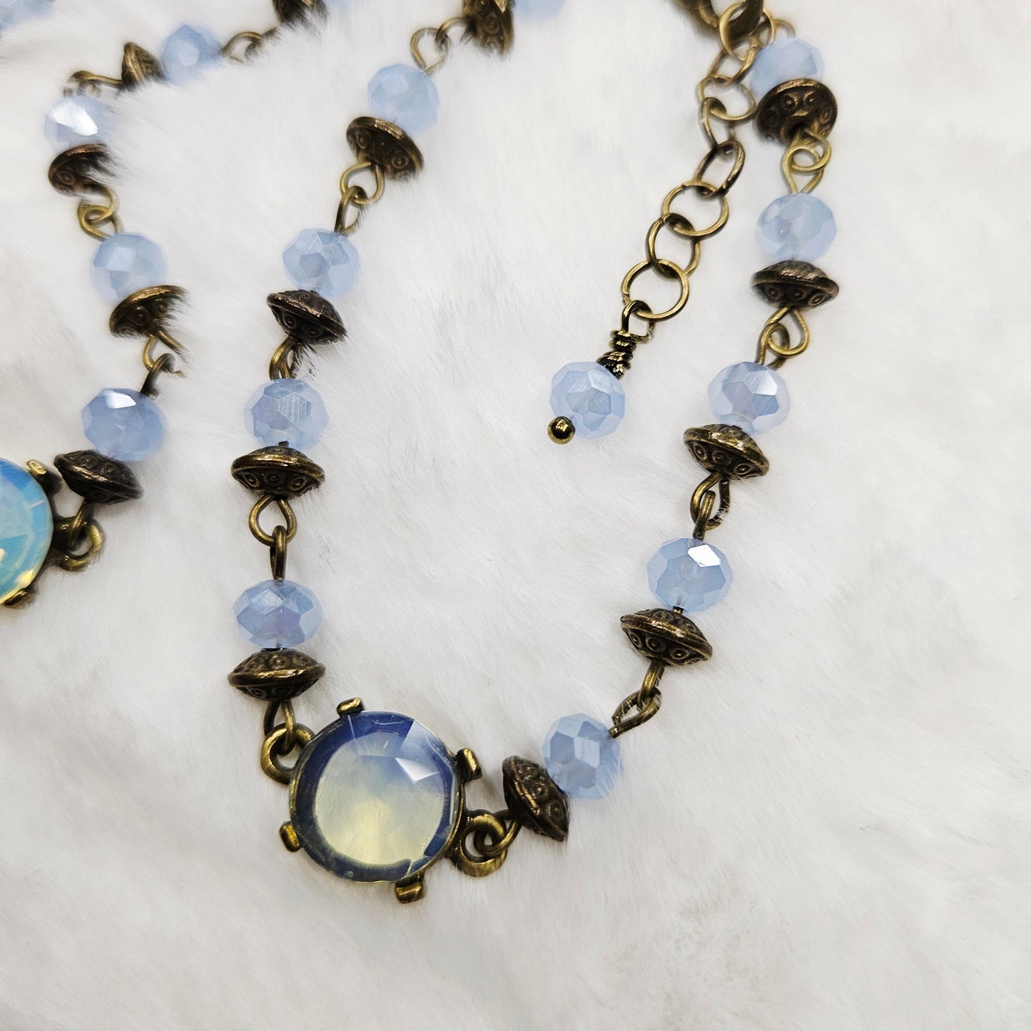 Oceanic Antiqued Brass and Baby Blue Crystal Necklace and Bracelet Set