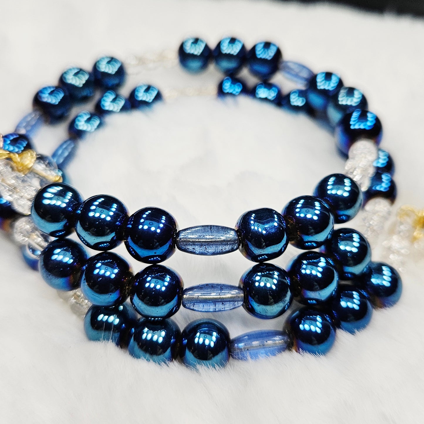 Metallic Midnight Blue Wrap Bracelet and Earrings