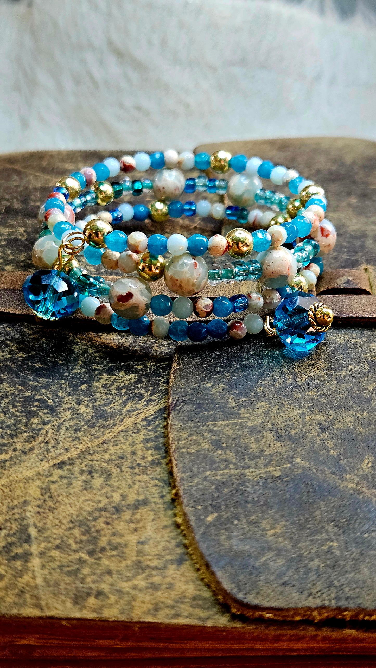 Boho Blue Glass Wrap Bracelet
