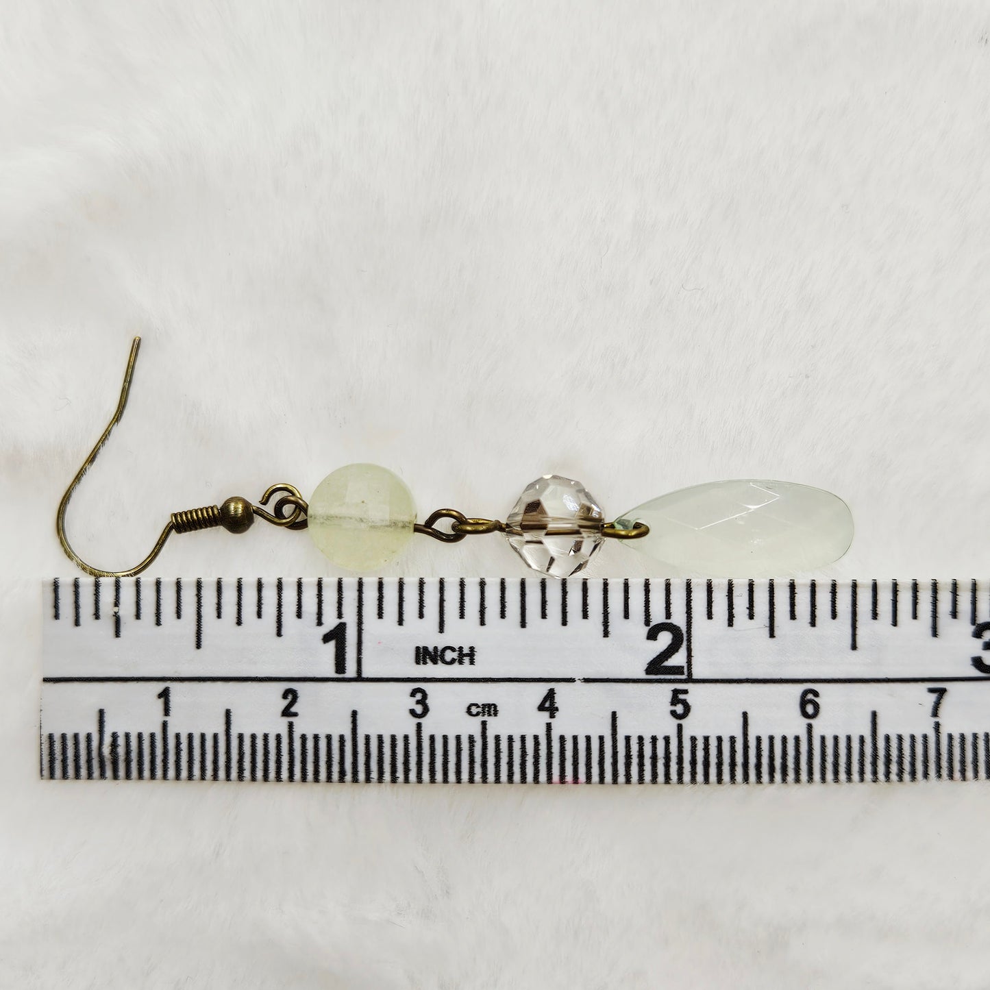 Antiqued Brass Ivory Natural Gem Cut Stone and Smokey Crystal Earrings with Gem Cut Teardrop Dangles