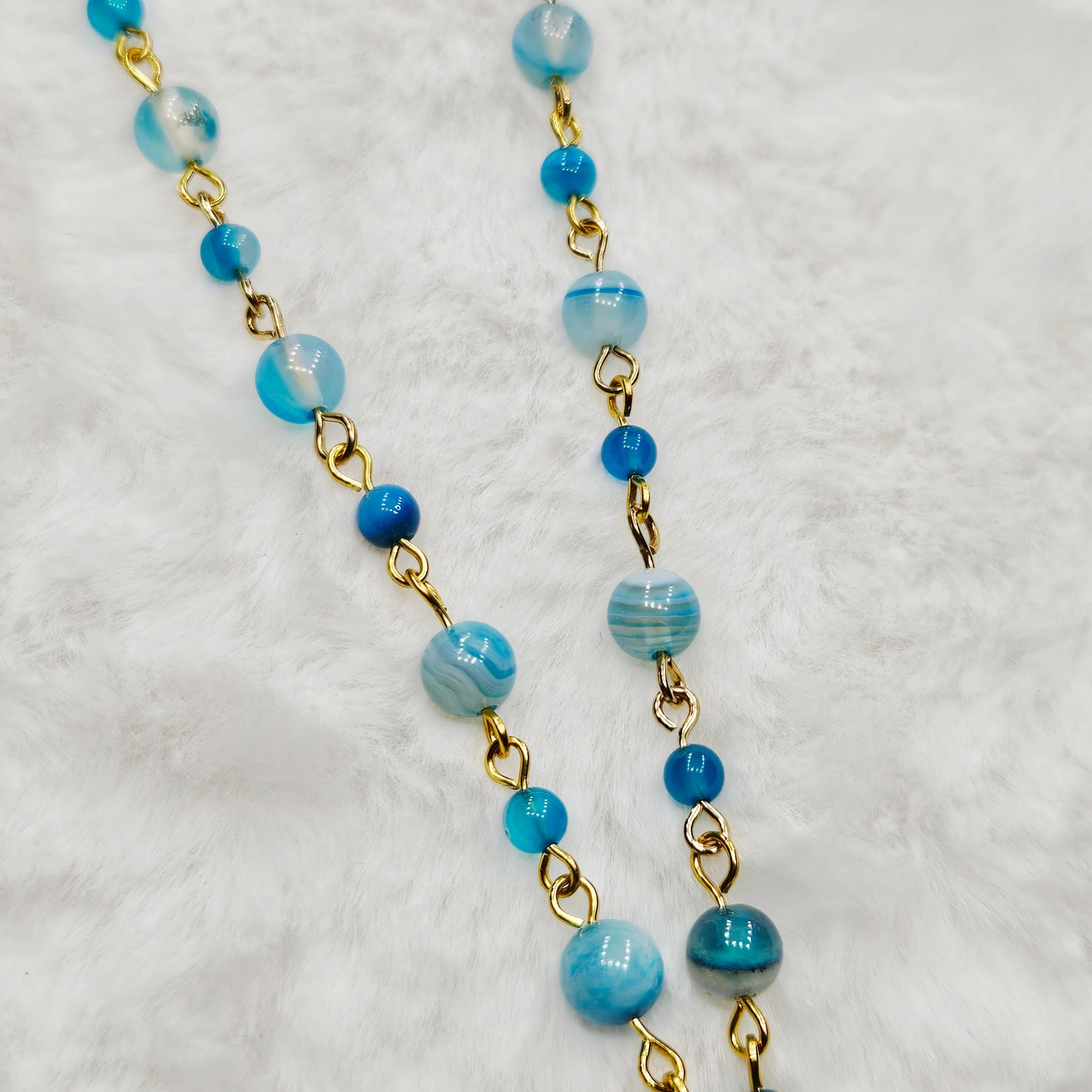 Blue Moon Pendant Necklace with Blue Agate Beaded Chain in Gold