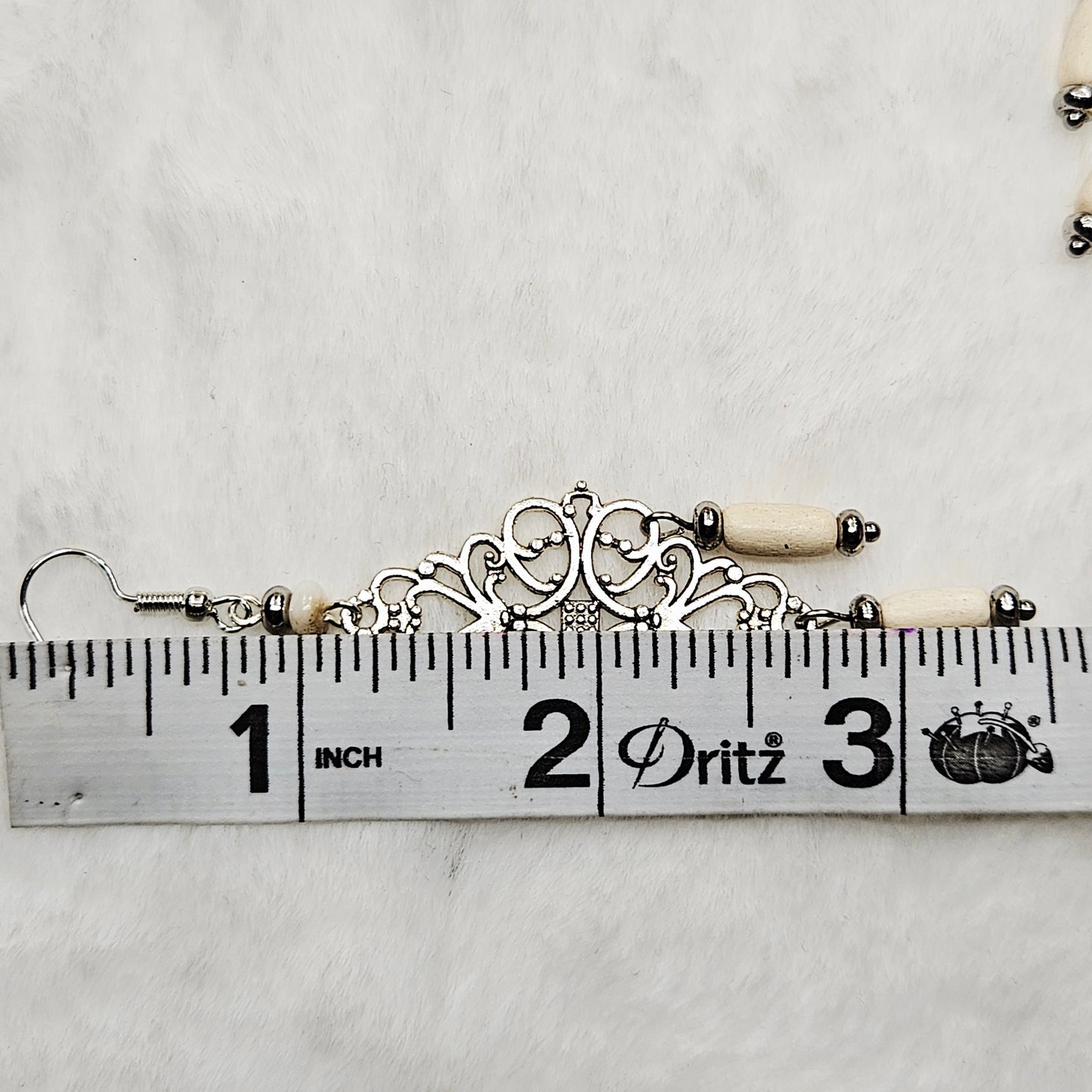 Diamond Antique Silver Tibetan Filigree Rhombus Chandelier Earrings with White Dangles