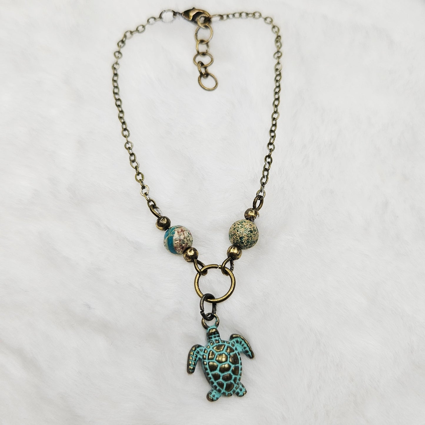Aged Brass Sea Turtle and Turquoise Bracelet