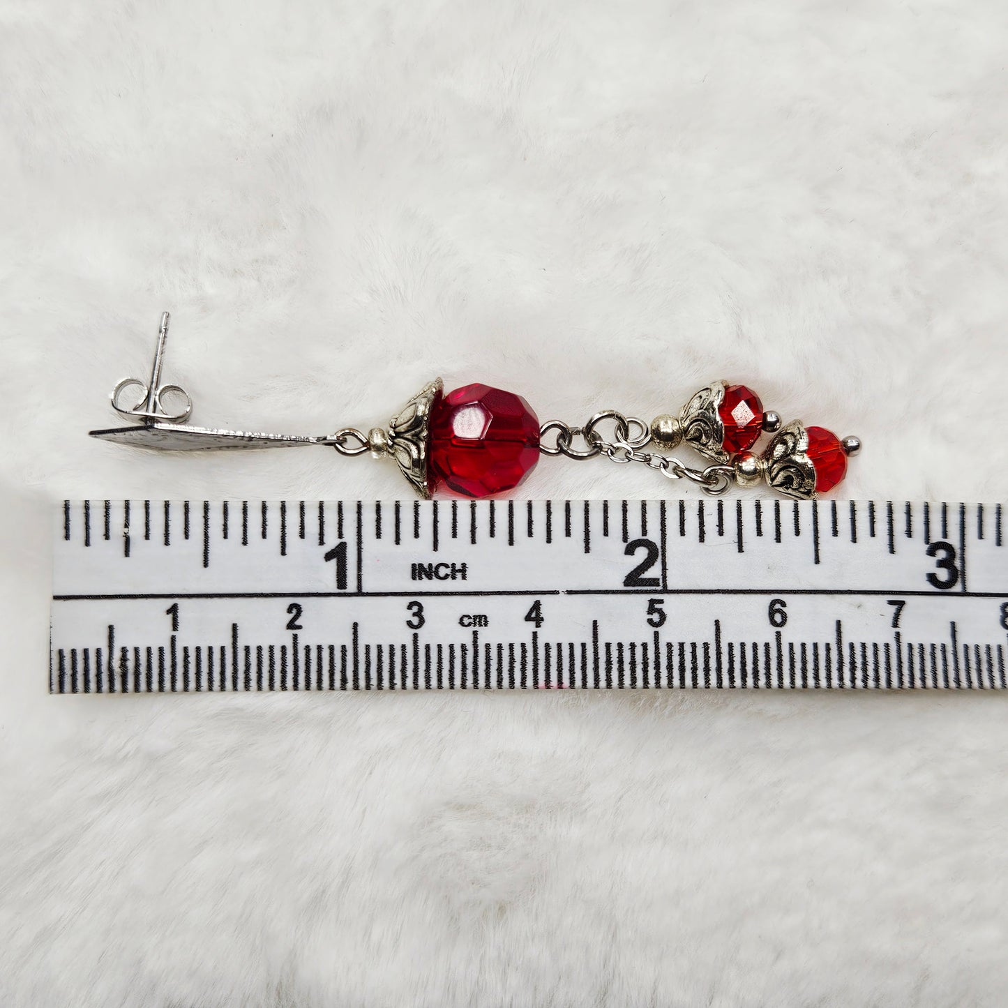 Deep Red Fire-polished Czech Glass Stud Dangle Earrings