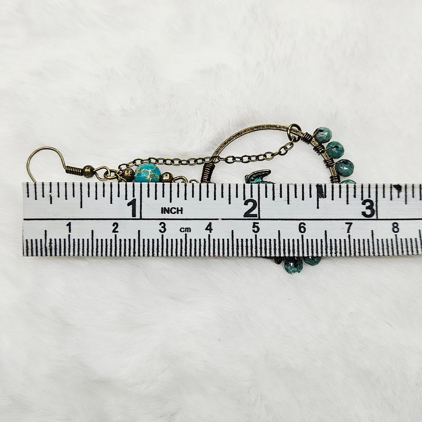 Aged Brass Sea Turtles and Blue Dalmation Jasper Earrings