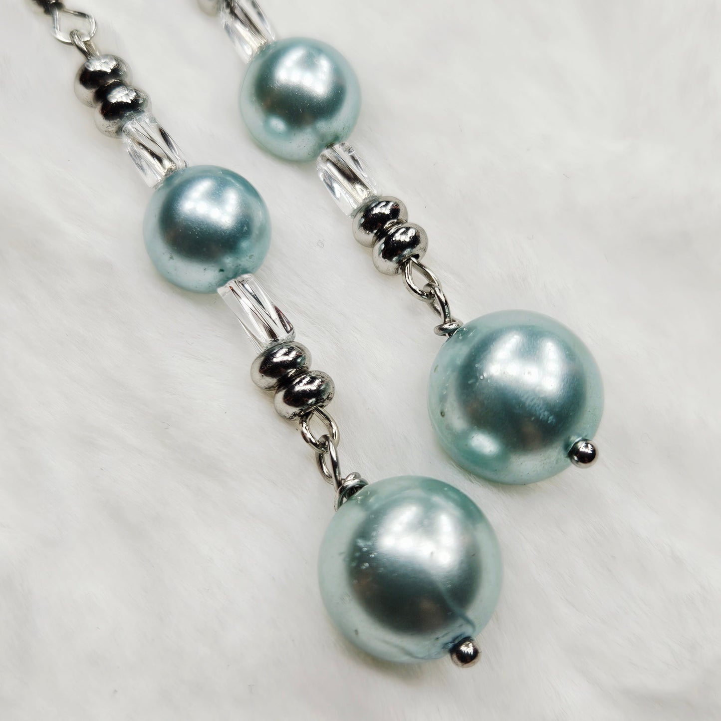 Cool Blue Pearl Wrap Bracelet and Earrings Set