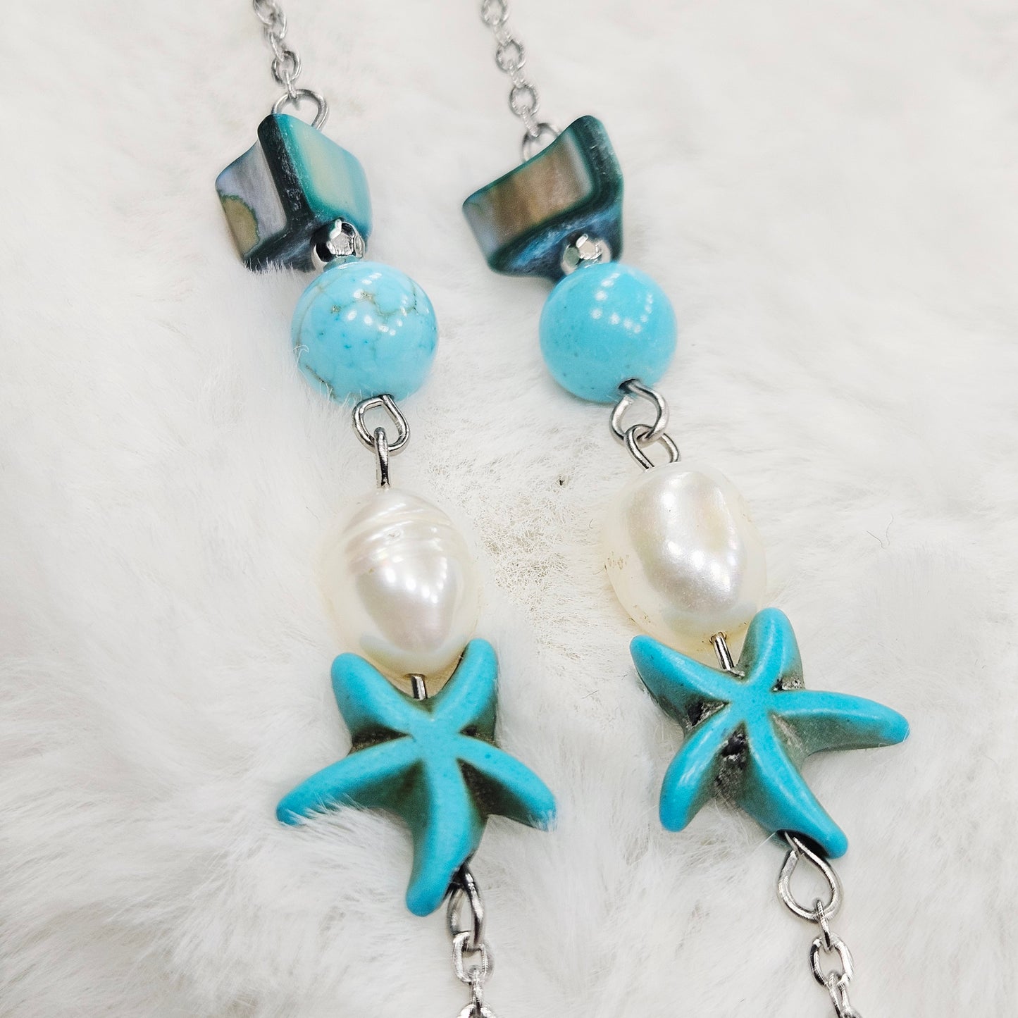 Turquoise Starfish Mother of Pearl and Freshwater Pearl Eyeglass Chain