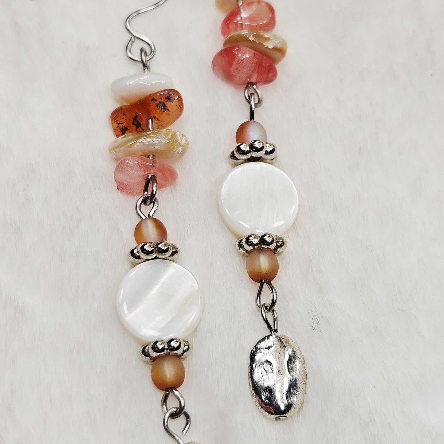 Coral Stone Chip and Pearly Shell Dangles