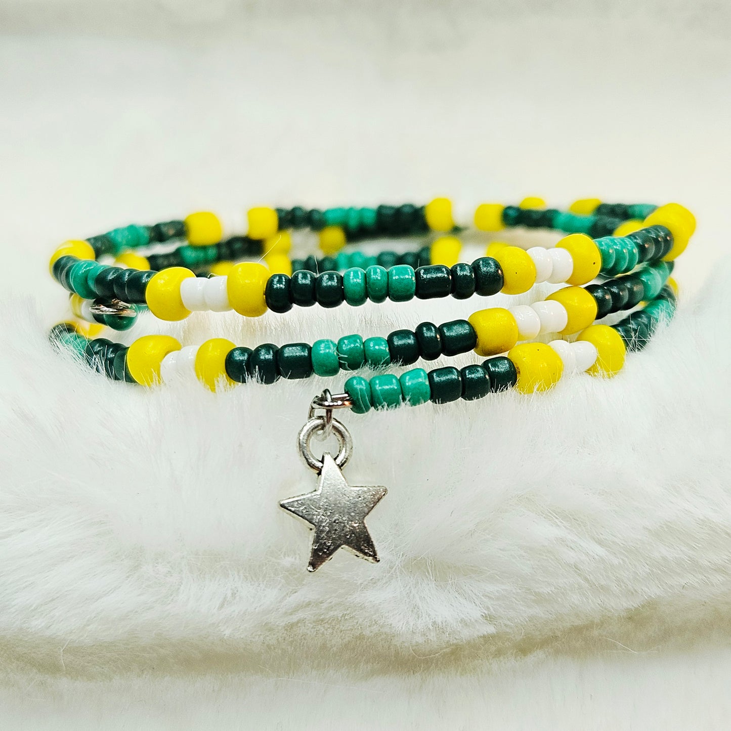 Gameday Seed Bead Wrap Bracelet with Star Charm