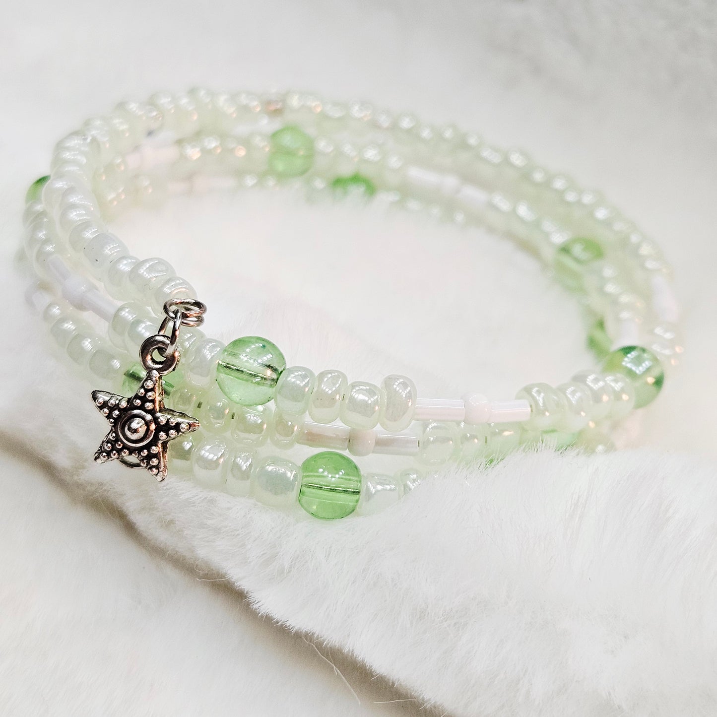 Green Dream Seed Bead Wrap Bracelet with Star Charm