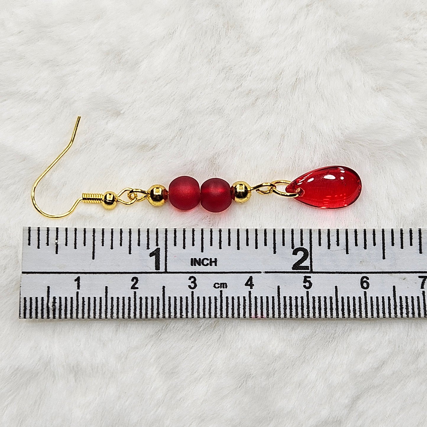 Taste for Blood Vampire Fang Necklace and Earrings with Red Glass Blood Drops Set in Gold