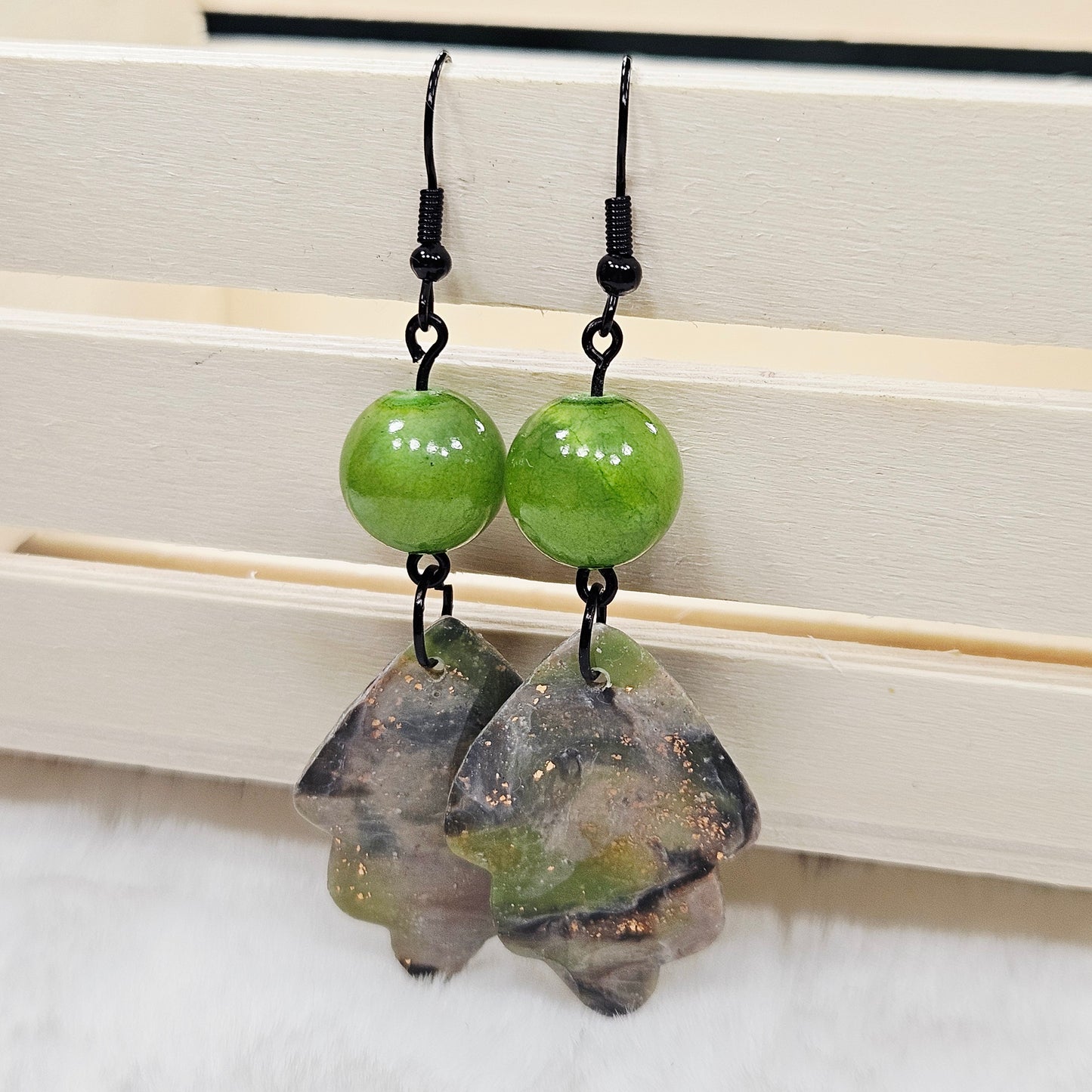 Lime Green Camouflage Leaf Polymer Clay Earrings