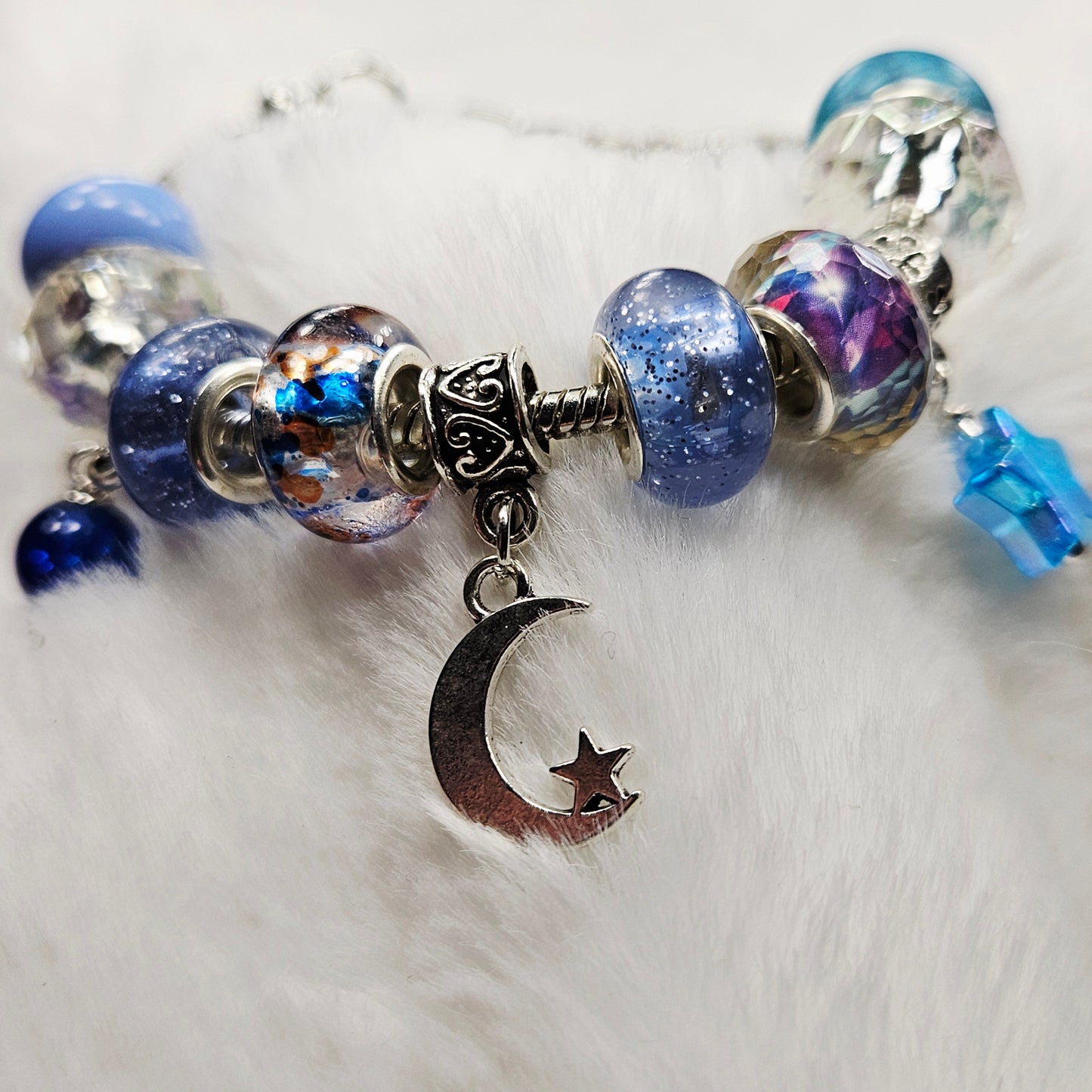Customized Blue Moon and Star Charm Bracelet