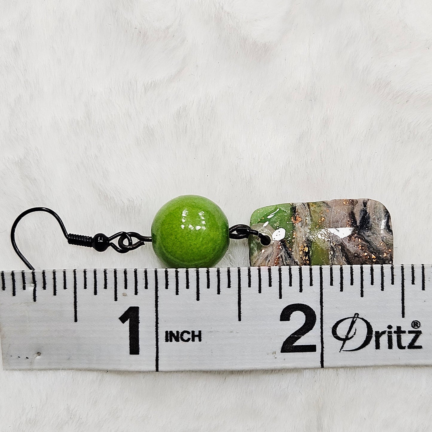 Lime Green Camouflage Polymer Clay Paddle Earrings