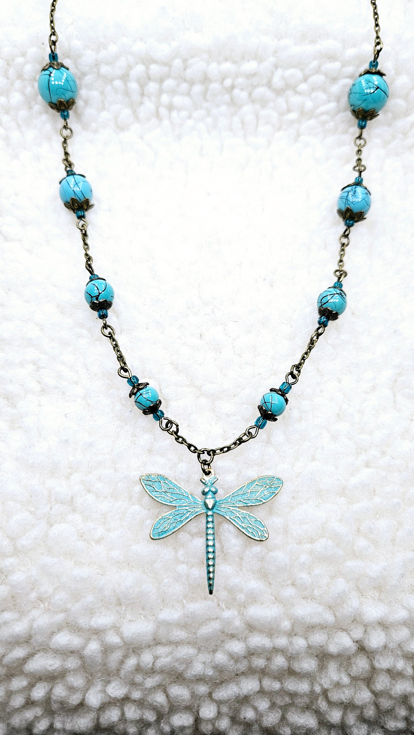 Blues & Brass Dragonfly Set - Pure Brass Dragonfly Pendant with matching Bracelet & Earrings