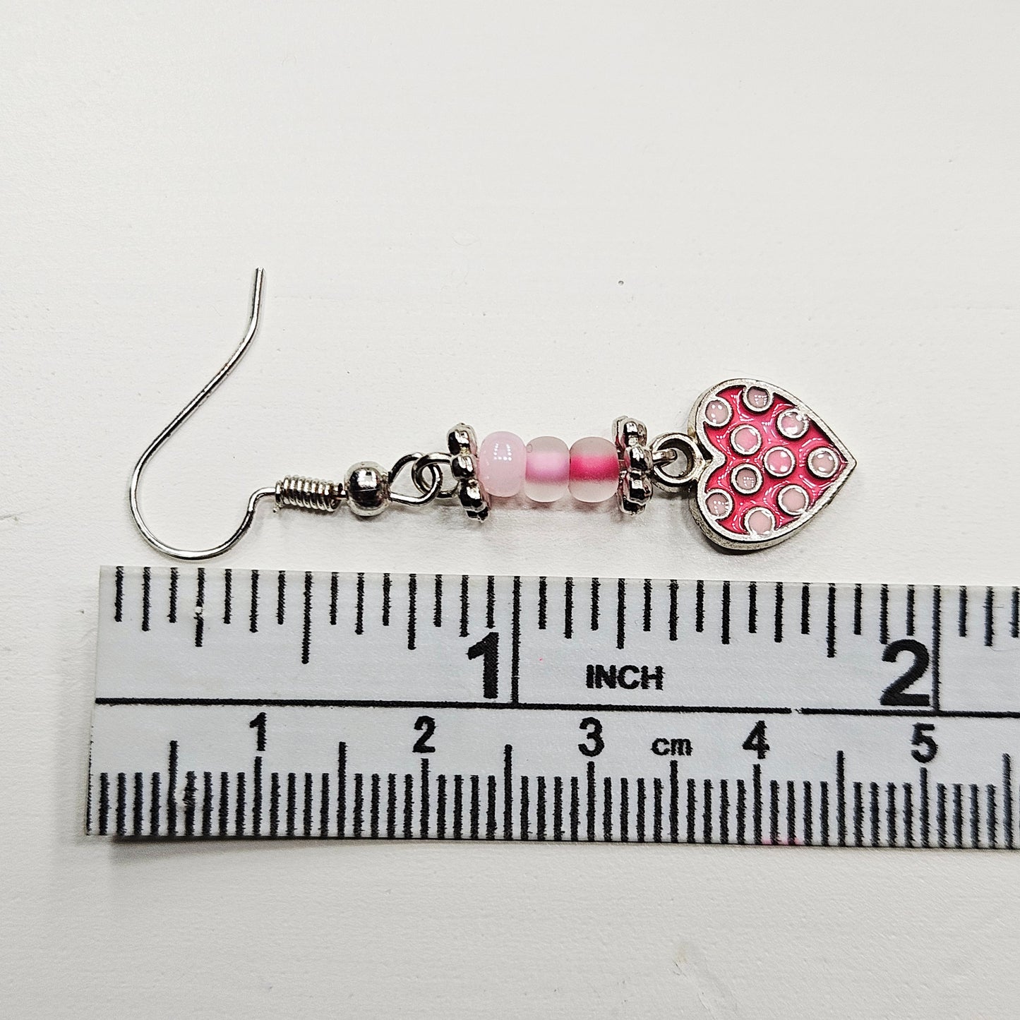 Dainty Pink Polkadot Heart Pendant Necklace and Earrings with Various Pink Glass Seed Beads