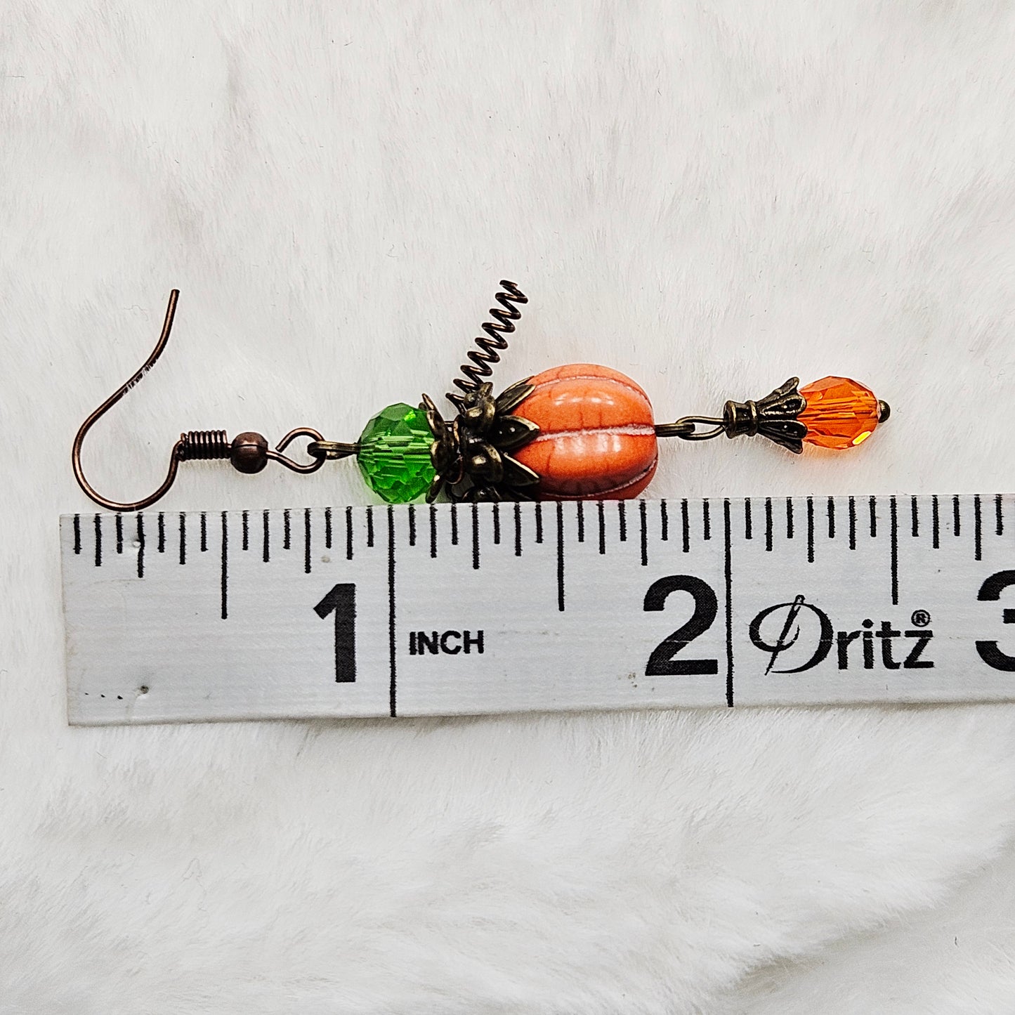 Orange "Pumpkin Men" Earrings with Crystal Teardrop Dangles on Brass