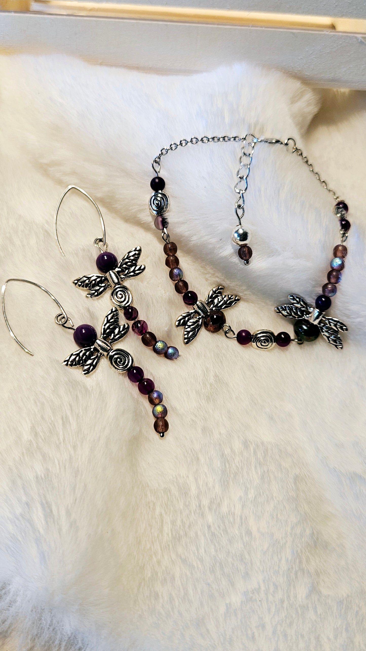 Dreamy Dragonflies Set - Silver Winged Dragonfly Earrings & Matching Bracelet