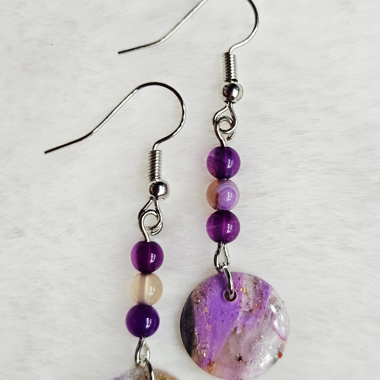 Purple Polymer Clay Marble with Gold Fleck and Polished Purple Stones in Gold or Silver