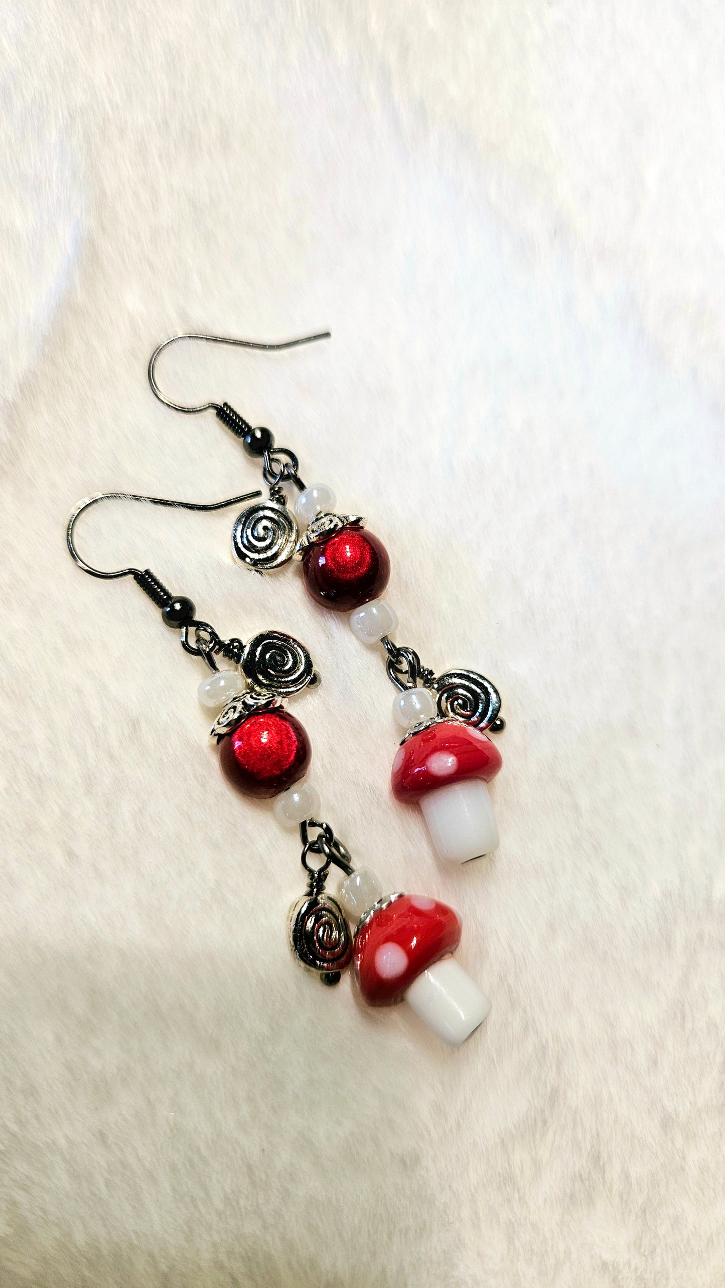 Whimsical Red Mushroom Dangle Earrings