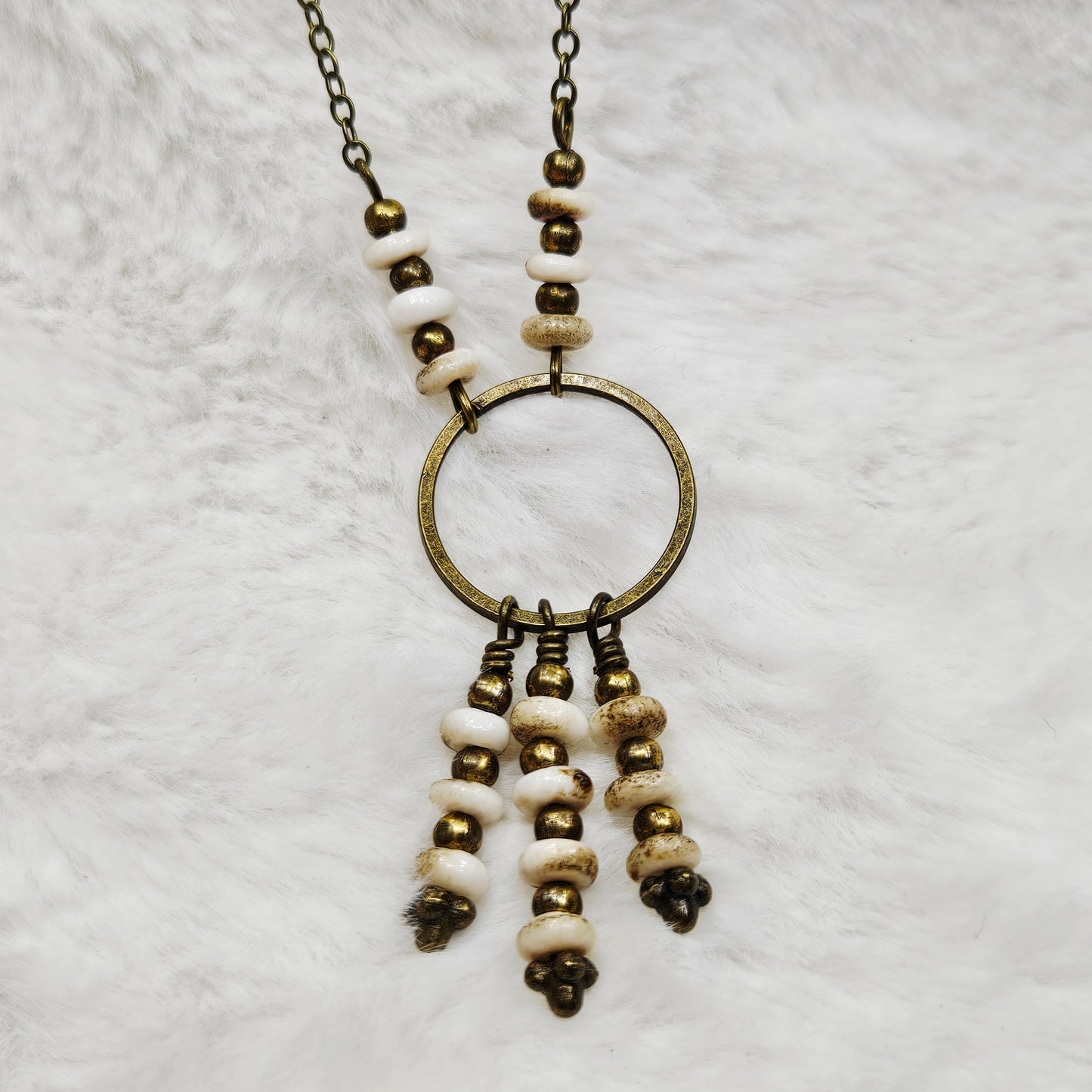 Rustic Brass and Stone Chandelier Pendant Necklace