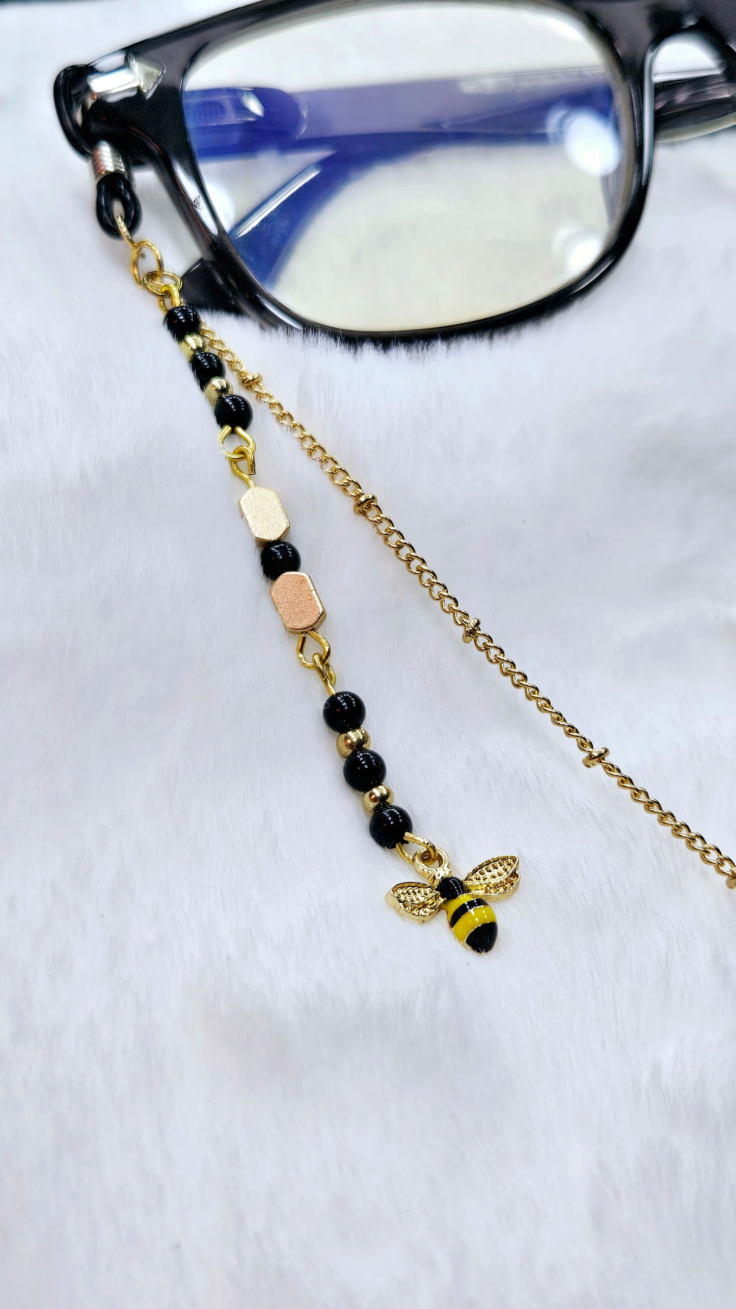 Black & Yellow Bee's on Gold Glasses Chain