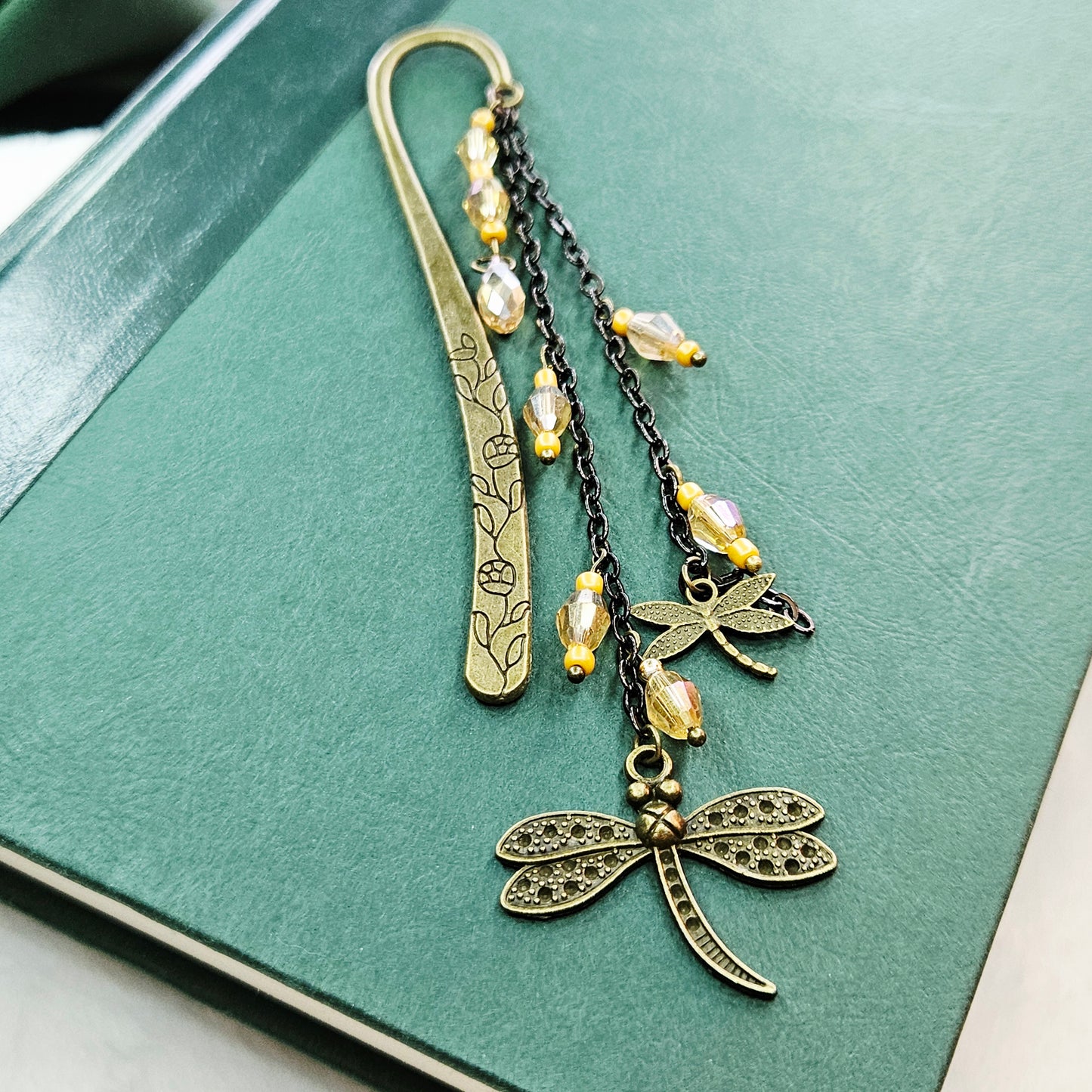Fields of Gold Double Dragonfly Charmed Hook Bookmark