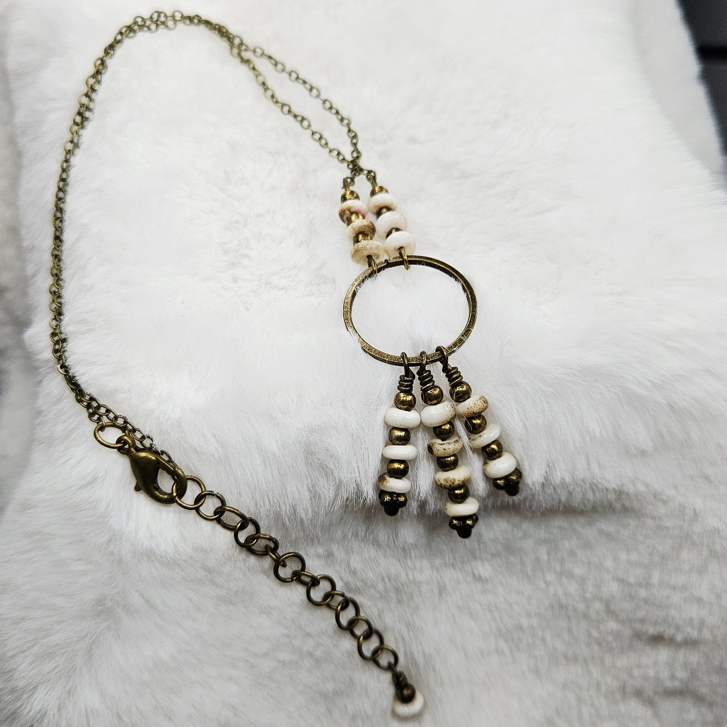 Rustic Brass and Stone Chandelier Pendant Necklace