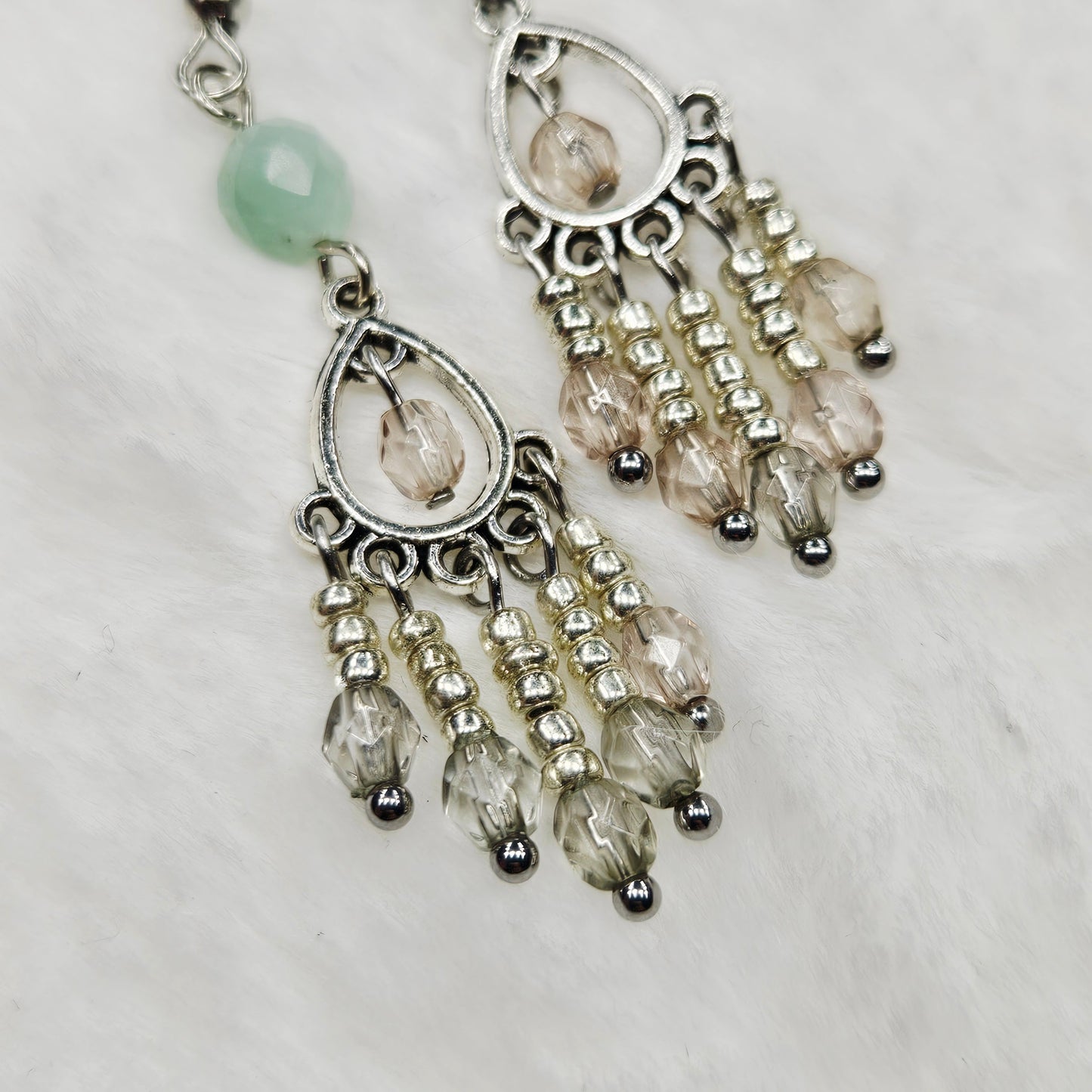 Green Aquamarine and Smoky Crystal Mini Chandelier Earrings