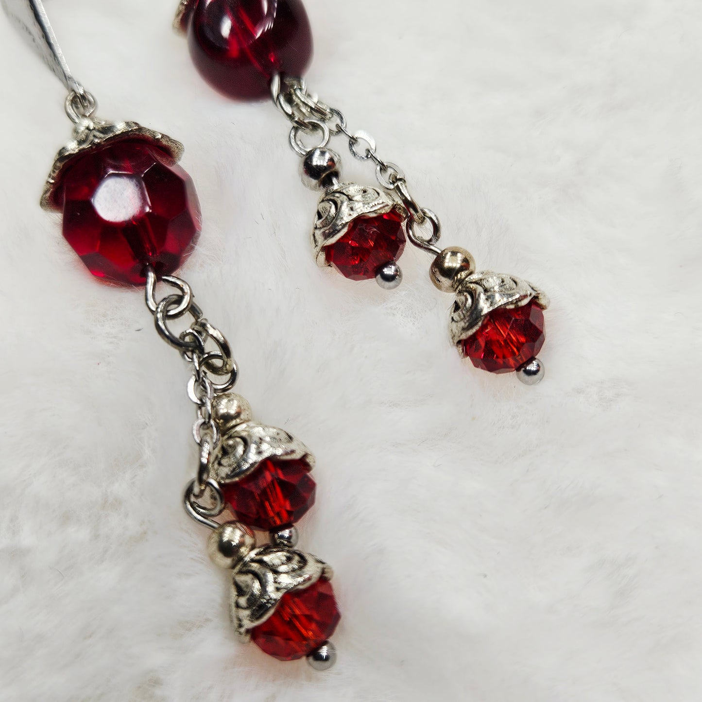 Deep Red Fire-polished Czech Glass Stud Dangle Earrings