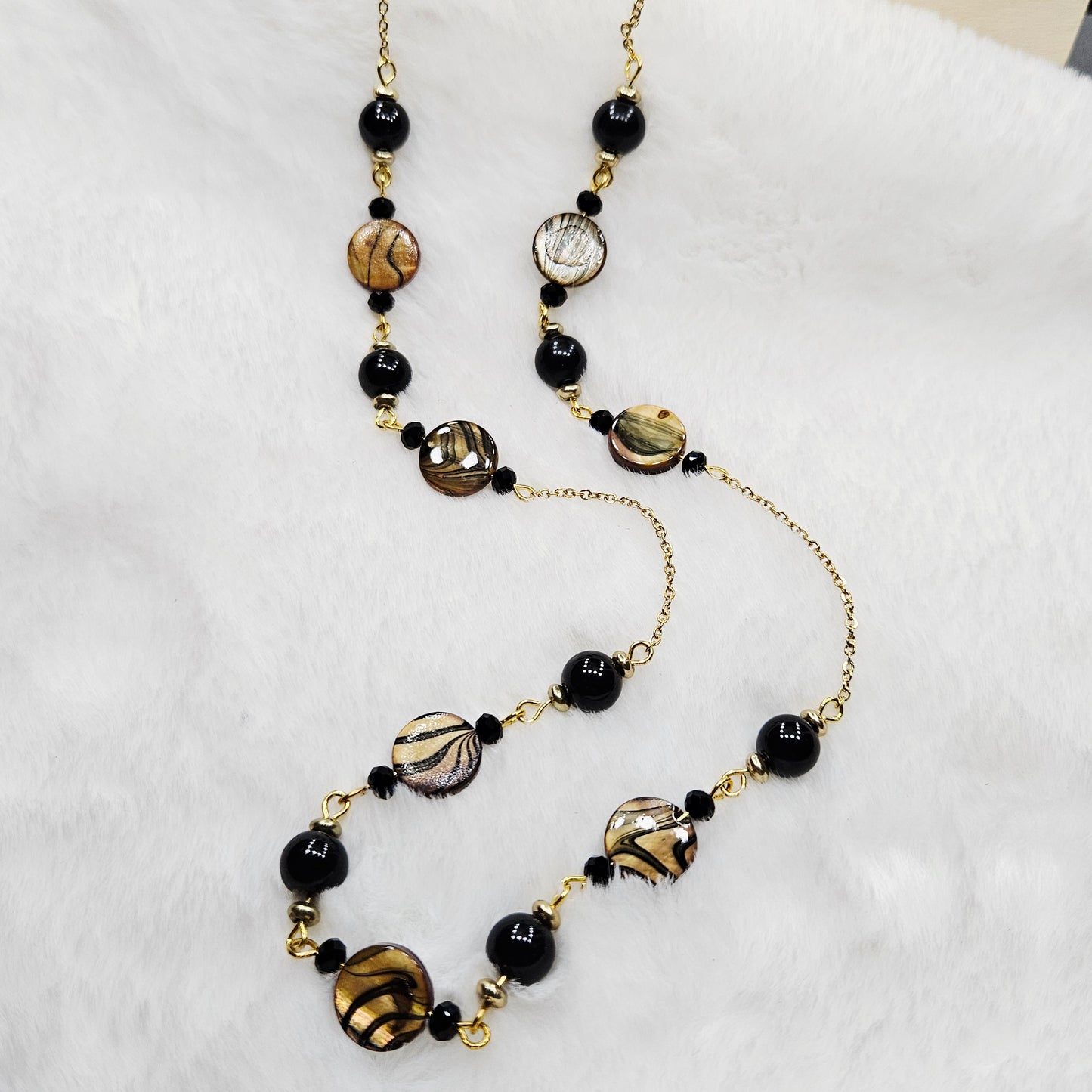 Beautifully Bold Black and Brown Pearly Shell Necklace