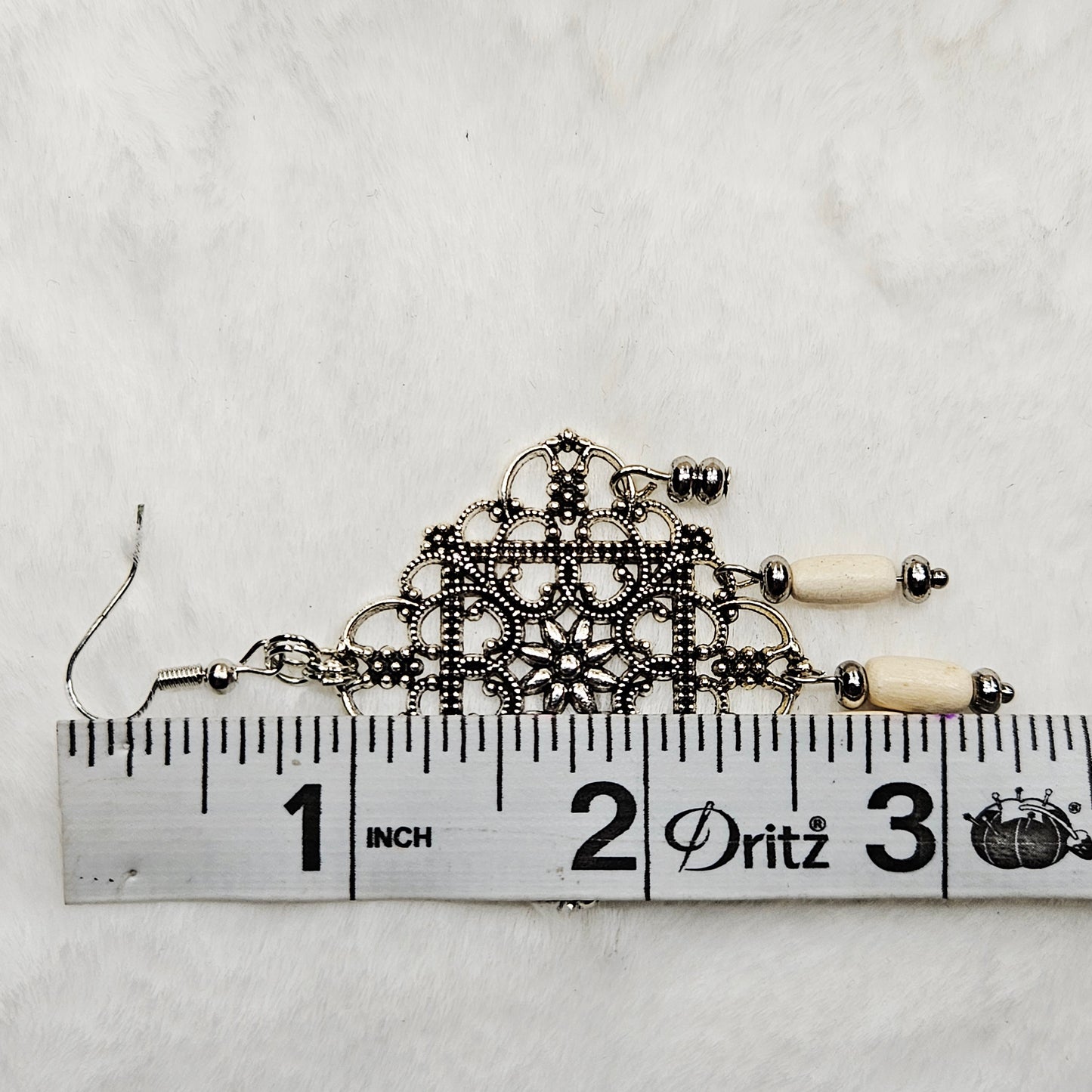 Square Antique Silver Tibetan Filigree Rhombus Chandelier Earrings with White Dangles