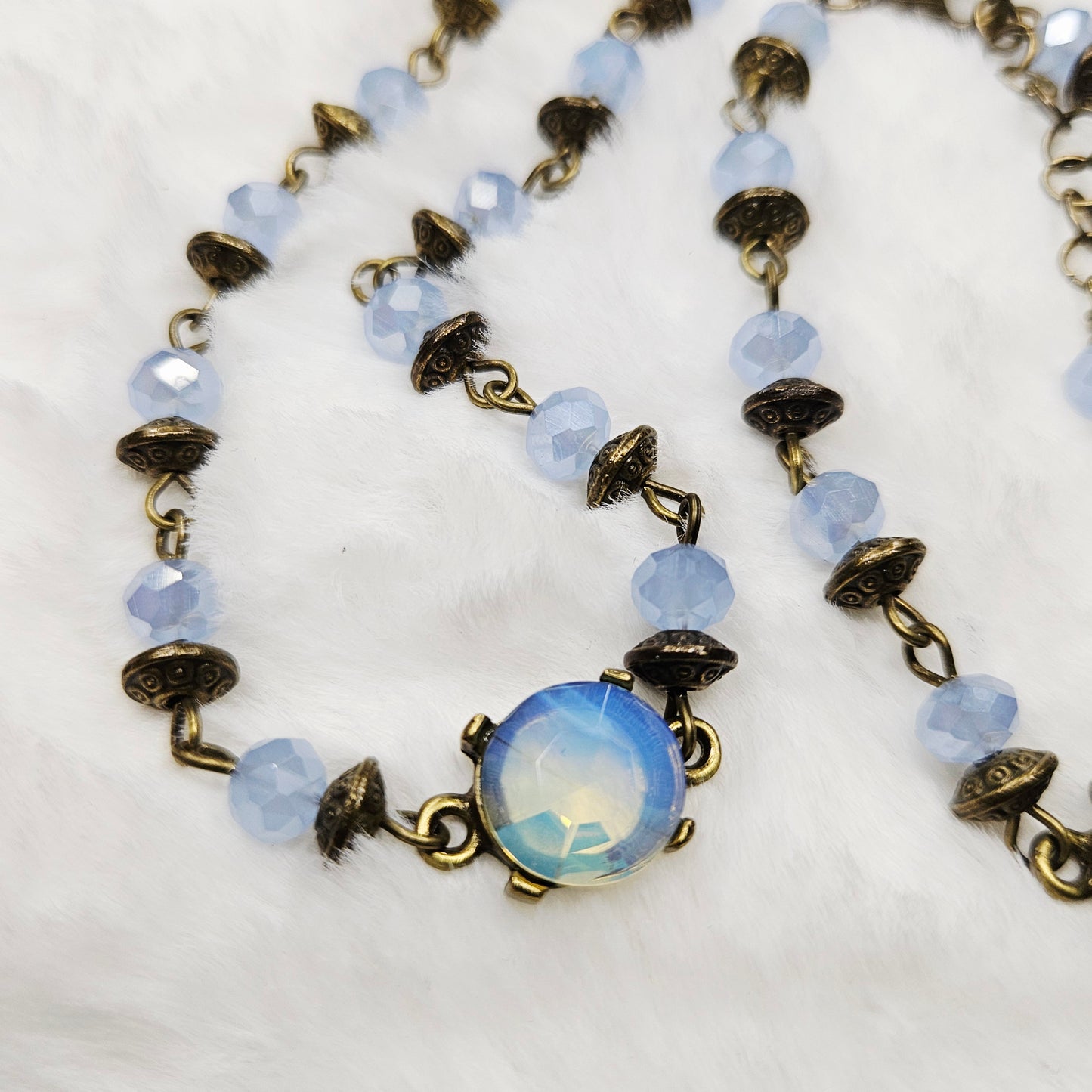Oceanic Antiqued Brass and Baby Blue Crystal Necklace and Bracelet Set
