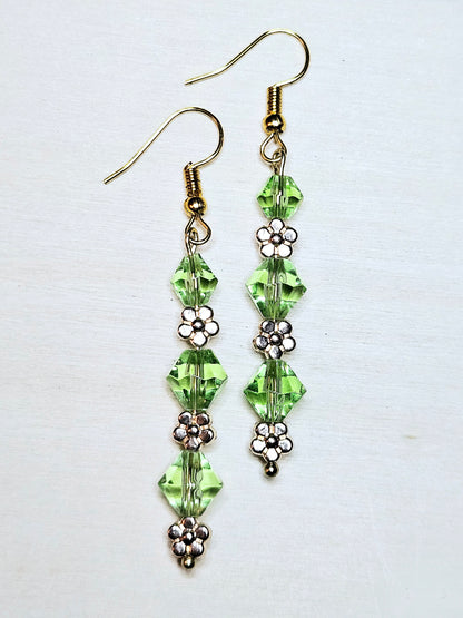 Simple Green & Gold Flowers Earrings
