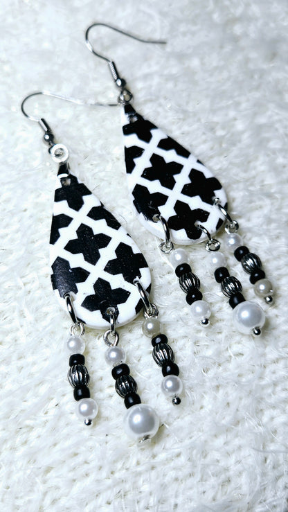 Black & White Teardrop Clay Earrings