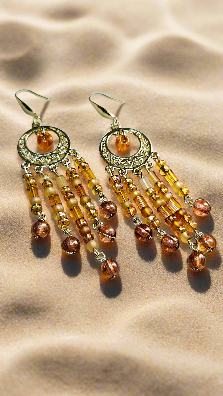 Adorned in Amber & Gold Long Chandelier Earrings