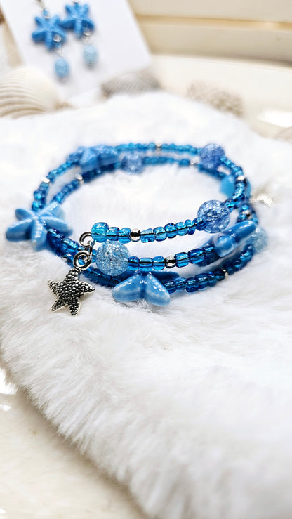 Beach Blue Starfish Wrap Bracelet