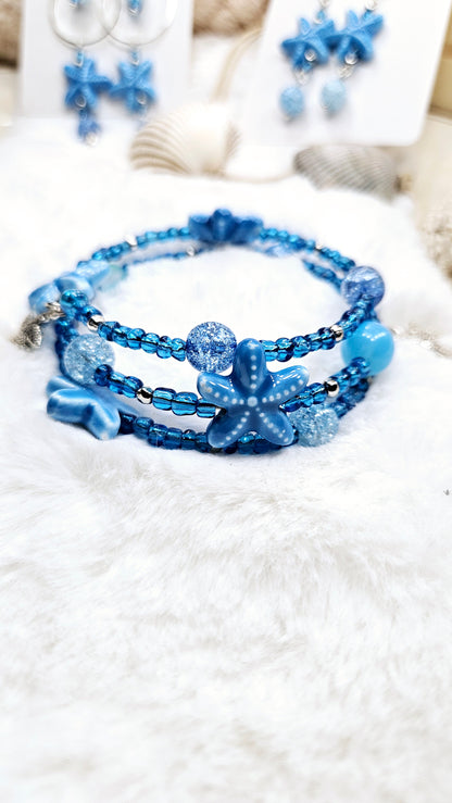 Beach Blue Starfish Wrap Bracelet