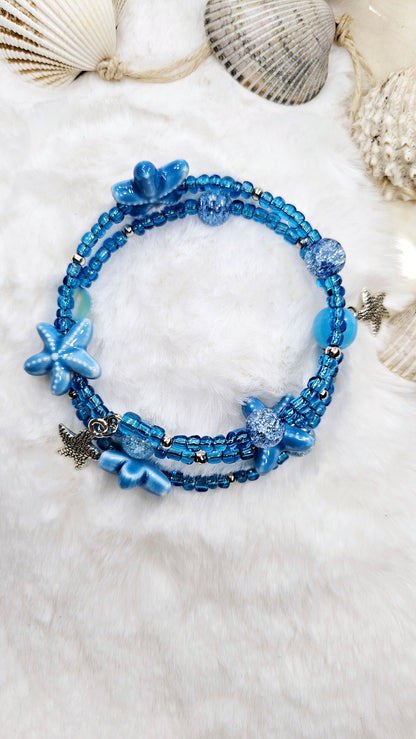 Beach Blue Starfish Wrap Bracelet