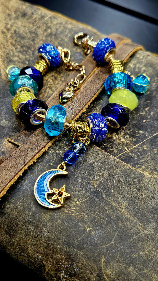 Beautiful Blue & Yellow Moon Charm Bracelet