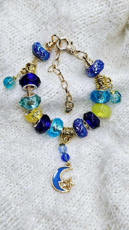 Beautiful Blue & Yellow Moon Charm Bracelet