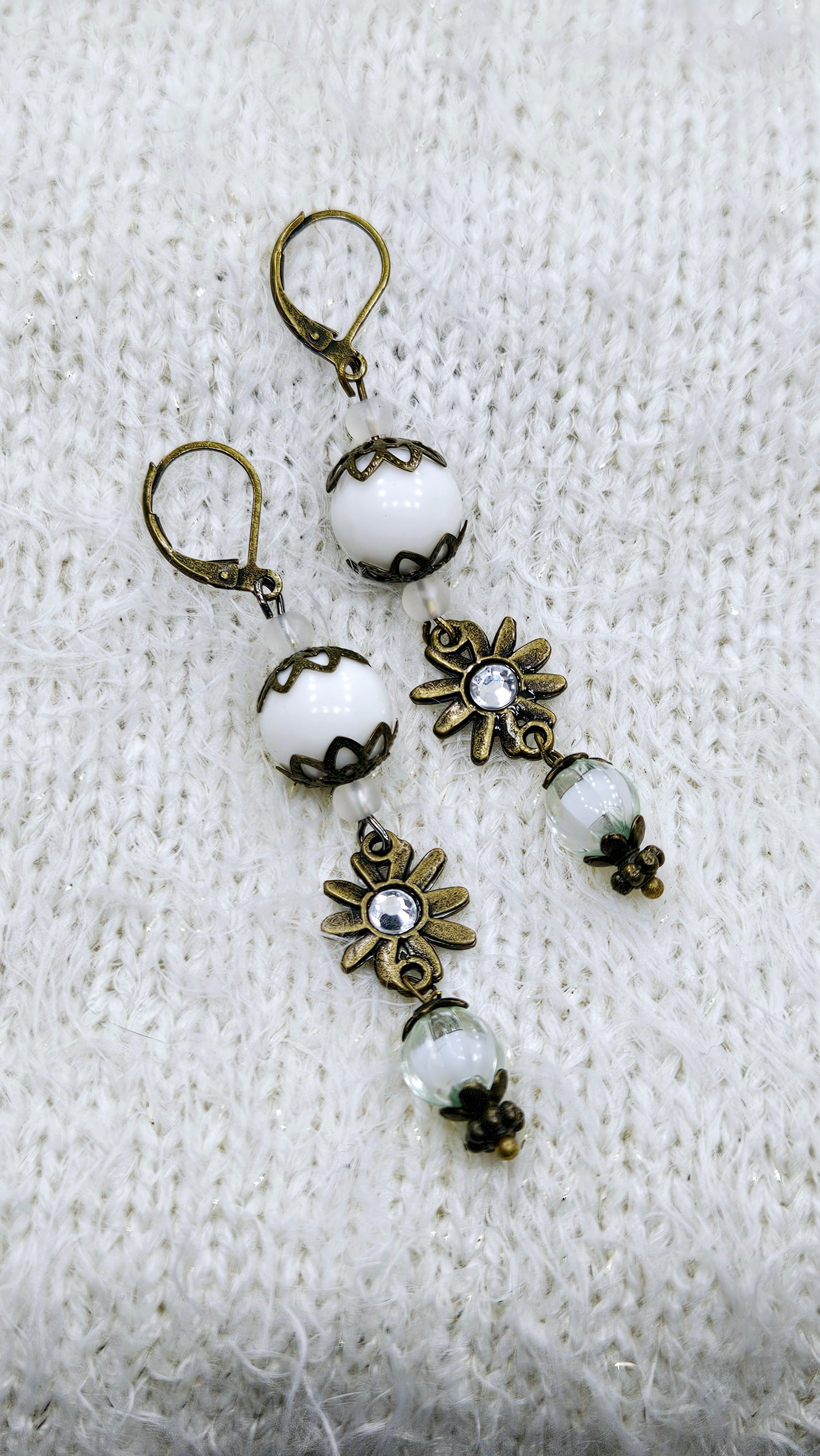 Brass Daisy Floral Dangle Earrings