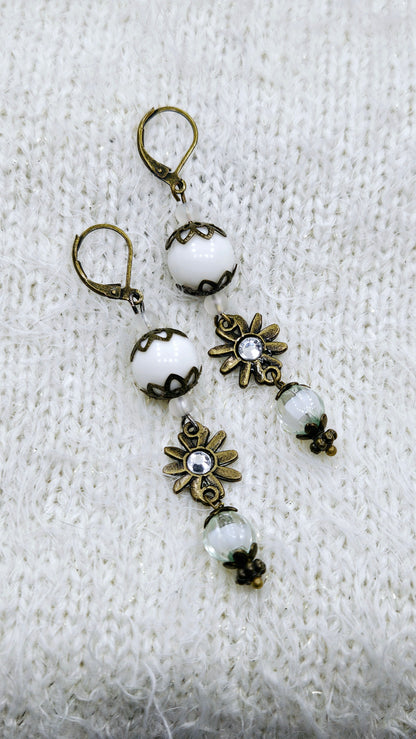 Brass Daisy Floral Dangle Earrings