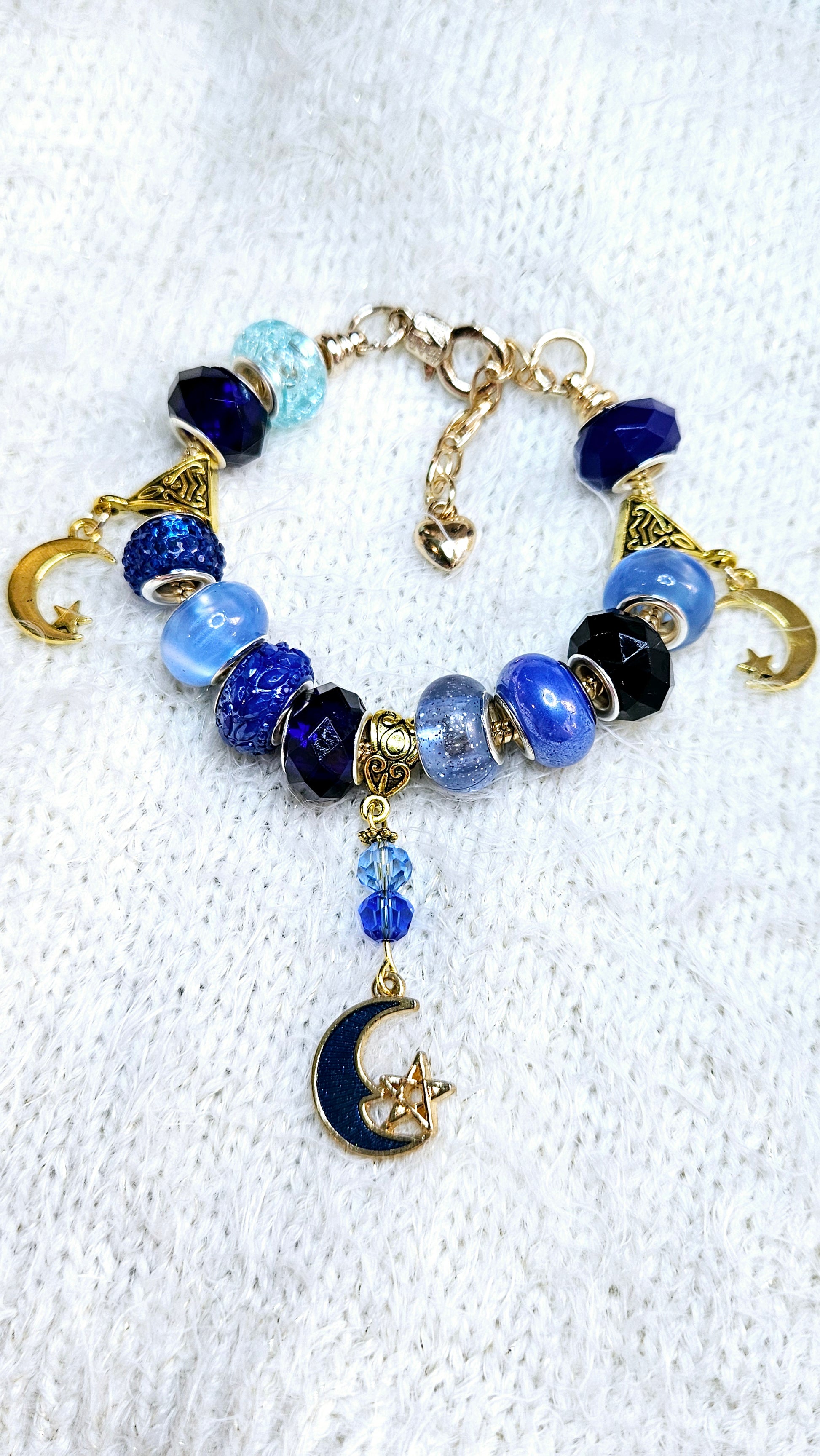 Brilliant Blues & Gold Moon Charm Bracelet
