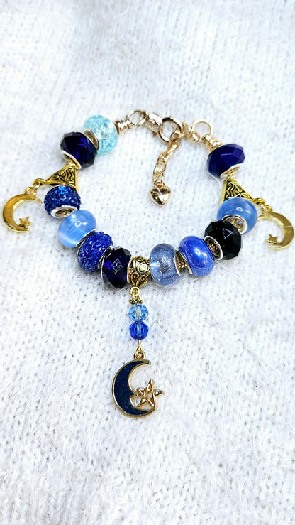 Brilliant Blues & Gold Moon Charm Bracelet