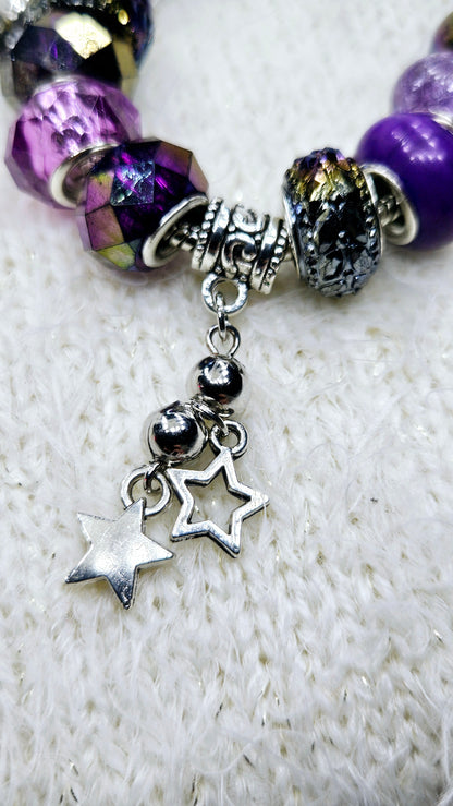 Dark Night Purple & Silver Star Charm Bracelet