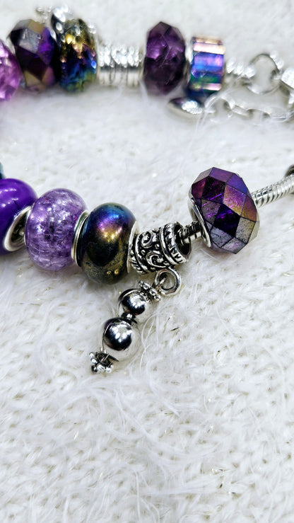 Dark Night Purple & Silver Star Charm Bracelet