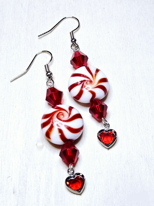 Red Peppermint Swirl Candy Earrings
