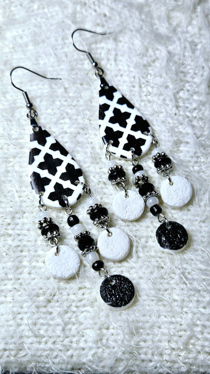 Black & White Teardrop Clay Earrings