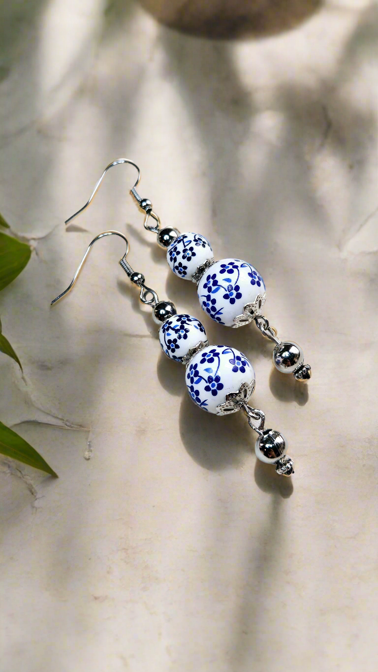 Forget-Me-Not White & Silver Floral Dangle Earrings